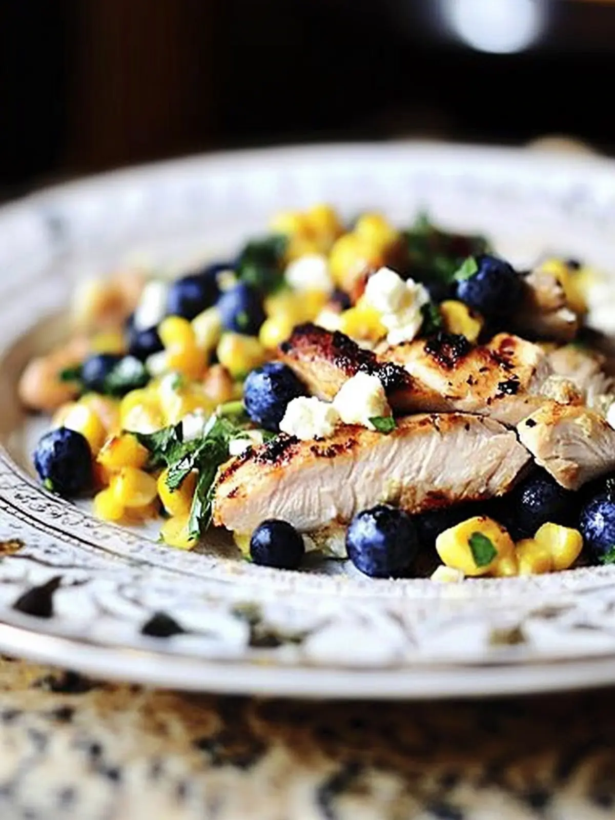 Grilled Chicken Salad with Feta, Fresh Corn, and Blueberries