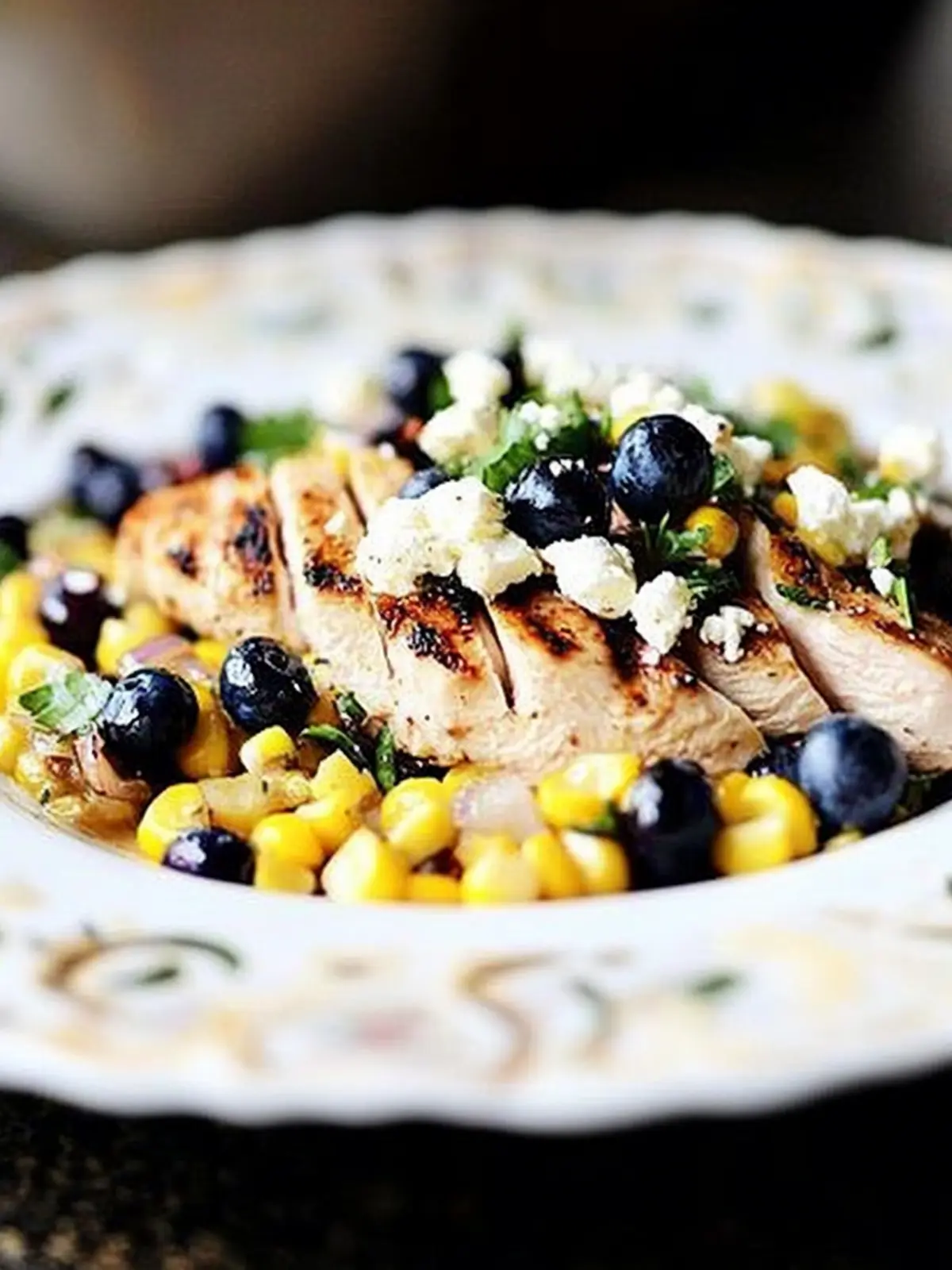 Grilled Chicken Salad with Feta, Fresh Corn, and Blueberries