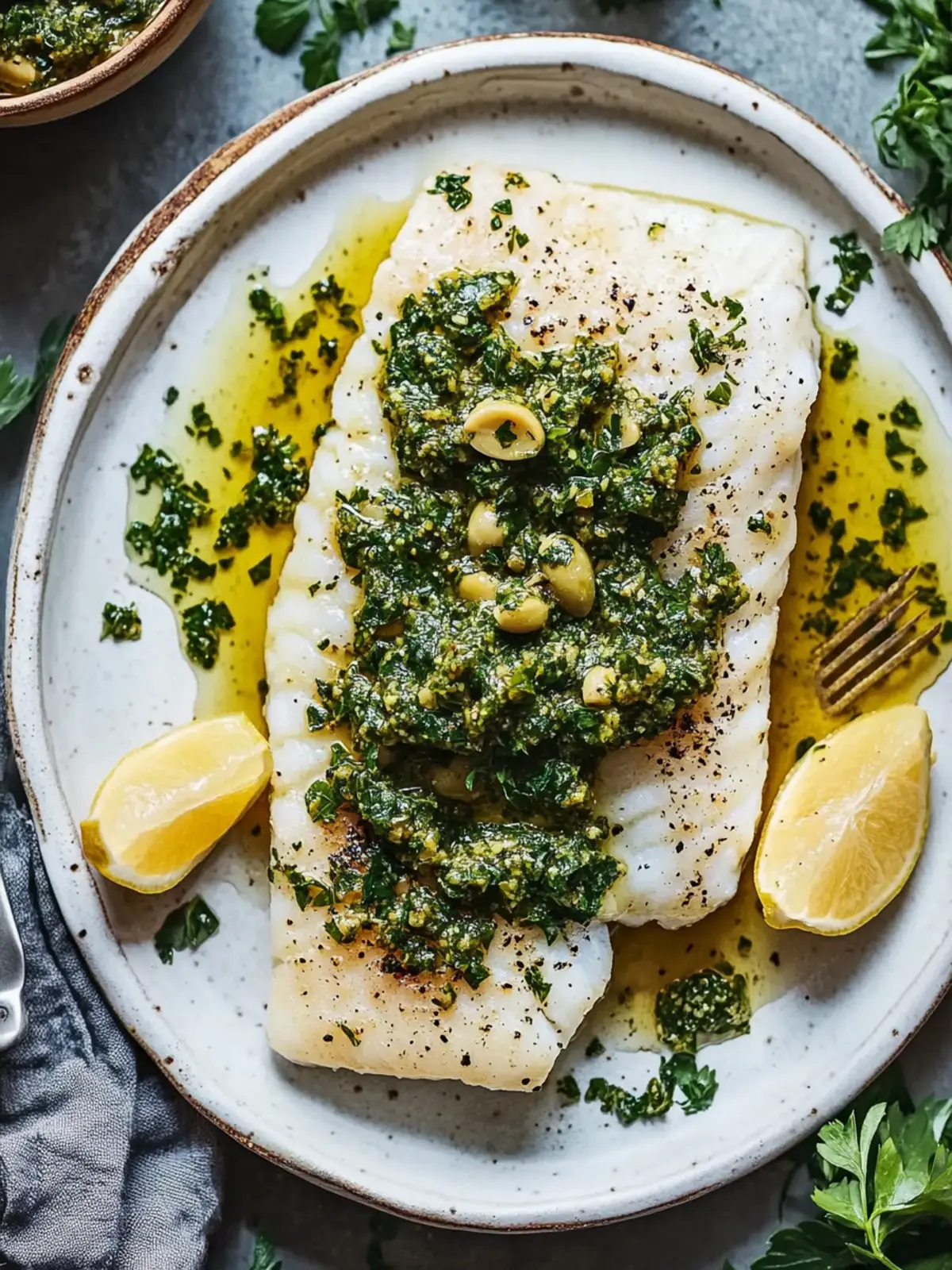 Baked Cod with Parsley Olive Tapenade