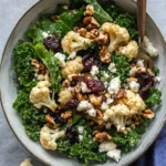 Roasted Cauliflower Kale Salad with Dried Cherries, Walnuts, and Feta