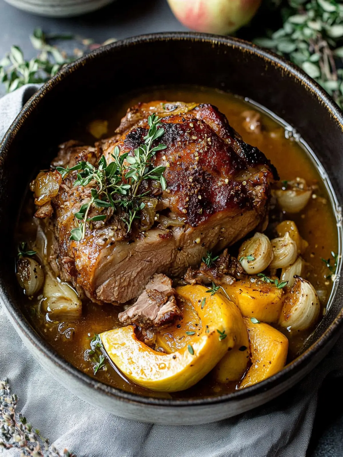 Apple Cider Braised Pork Shoulder with Roasted Garlic Whipped Butternut Squash