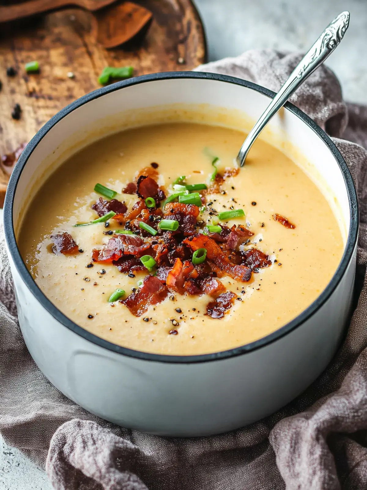 Cheddar & Gouda Apple Soup with Candied Maple Bacon