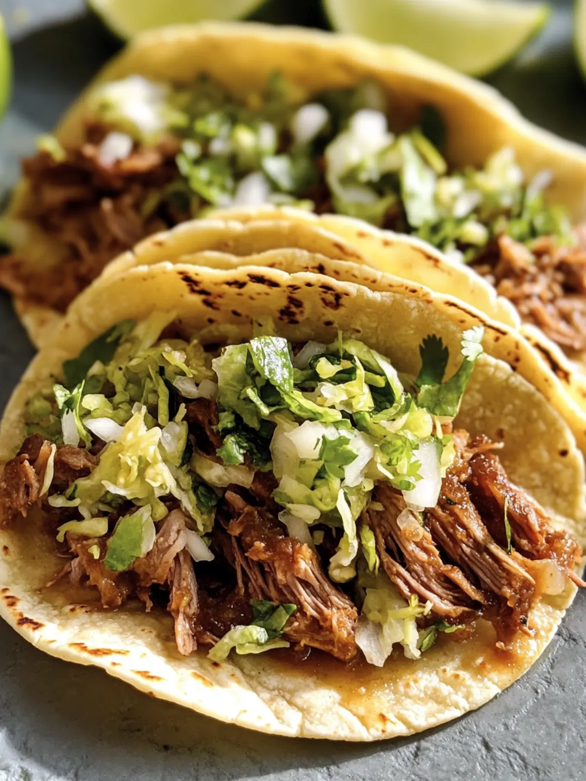 Cider Braised Pork Shoulder Tacos with Brussels Sprout Slaw