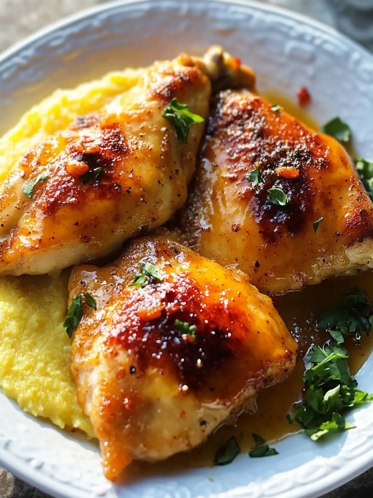 Spicy Maple Glazed Chicken with Cheddar Polenta