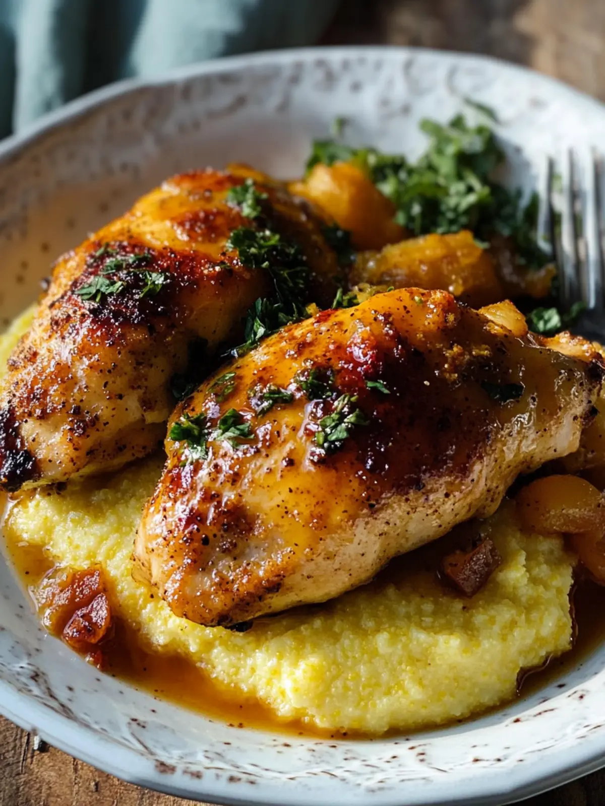 Spicy Maple Glazed Chicken with Cheddar Polenta