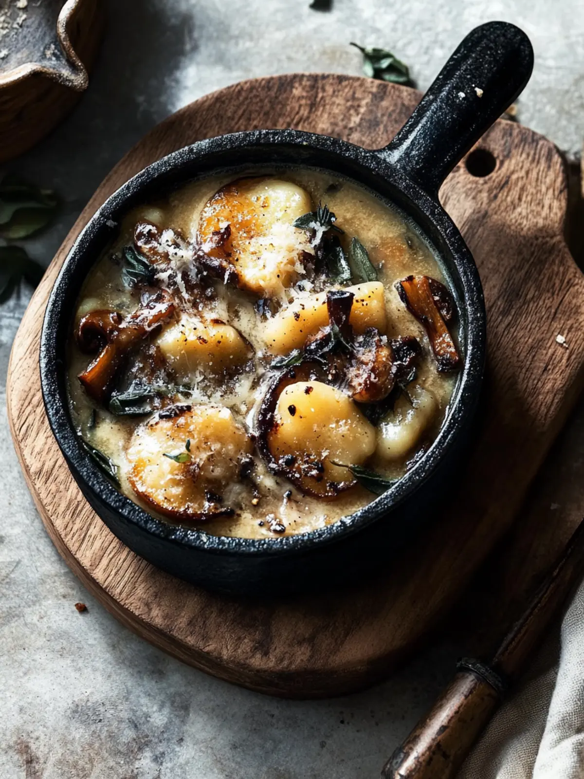 Roasted Mushroom, Caramelised Onion and Potato Gnocchi Soup