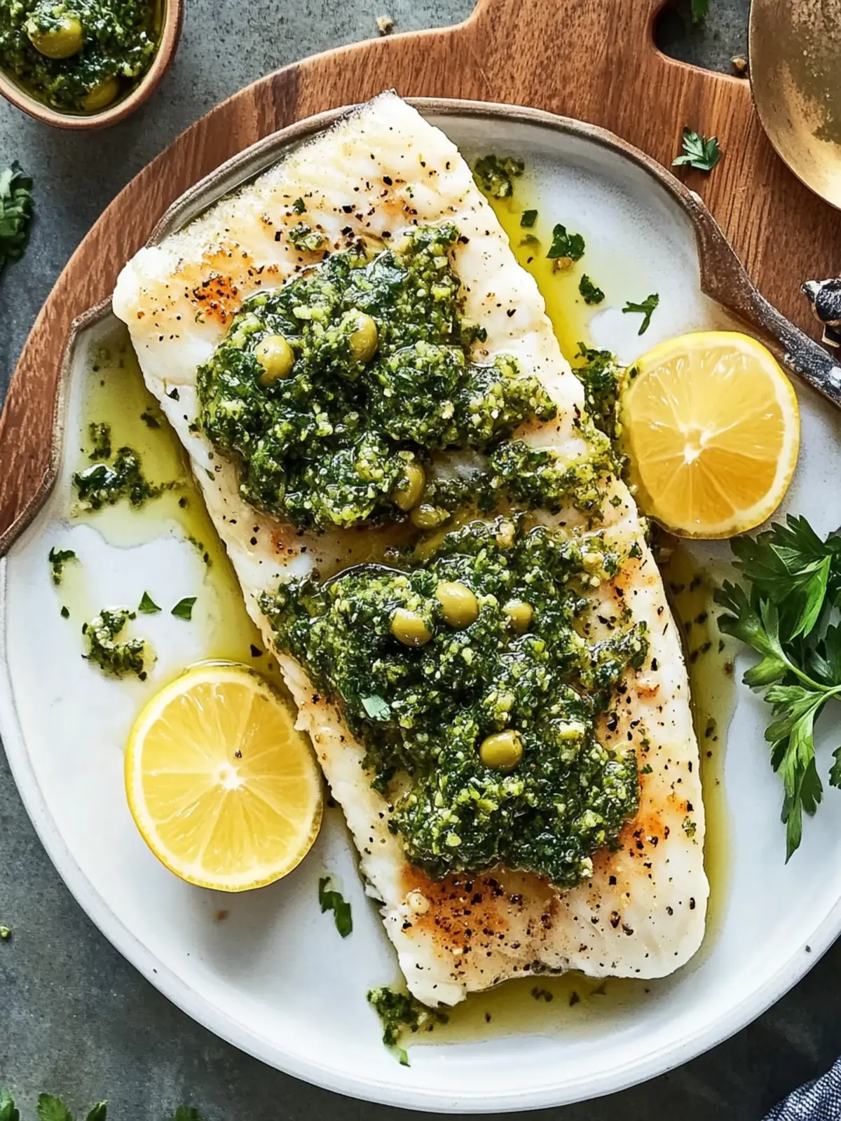 Baked Cod with Parsley Olive Tapenade