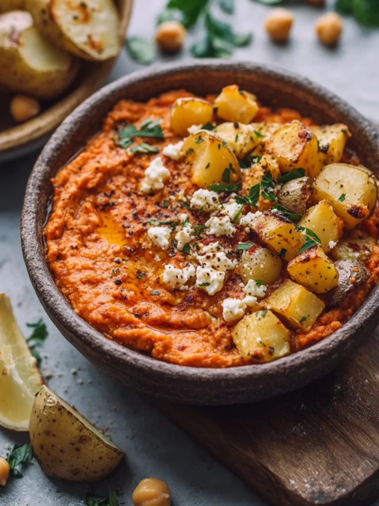 Red Pepper Feta Dip with Roasted Potatoes & Chickpeas