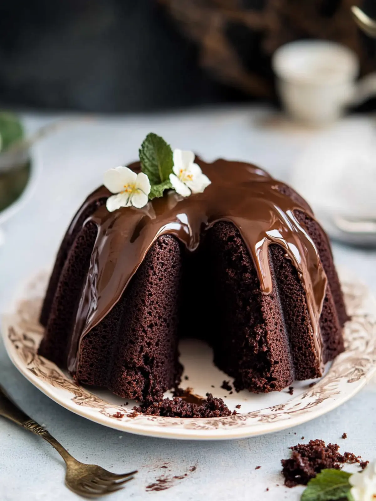 Dark Chocolate Bundt Cake with Irish Cream Glaze