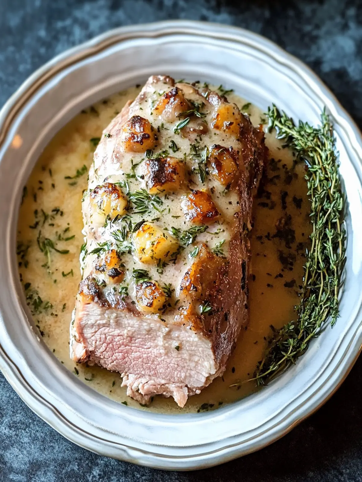 Crockpot Creamy Garlic Pork Loin