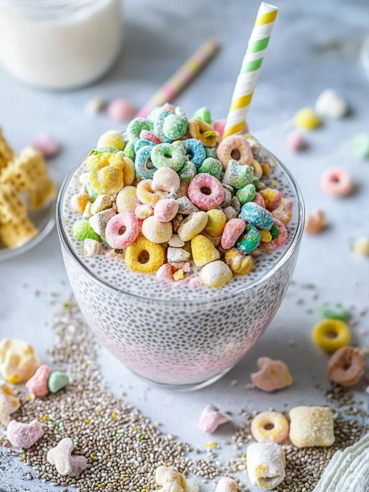 Cereal Milk Chia Pudding with Lucky Charms Crumbs