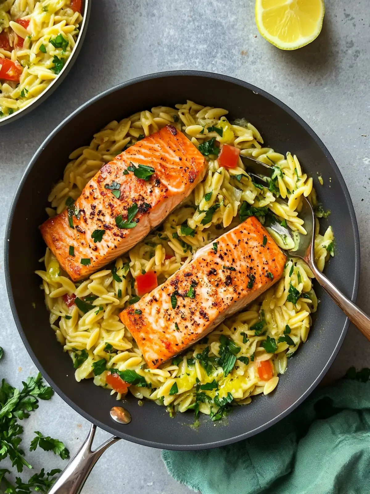 One-Pan Creamy Coconut Orzo and Salmon