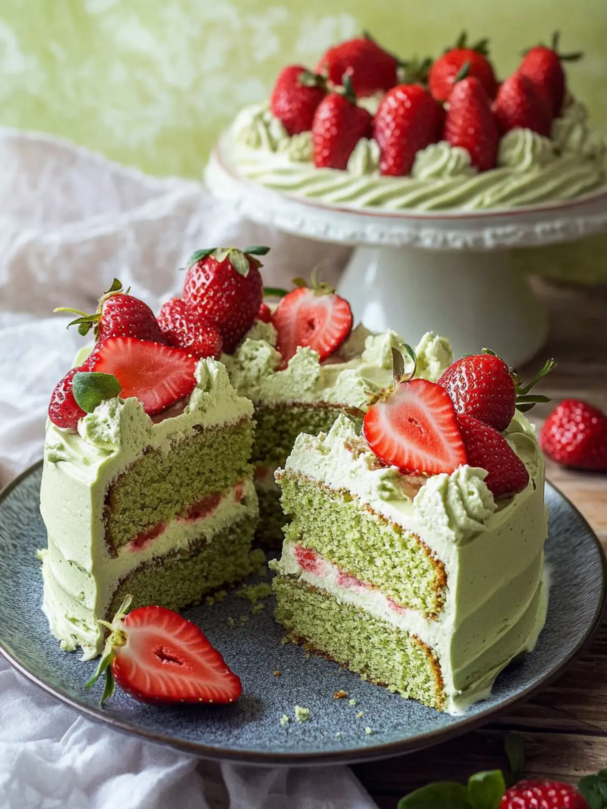 Strawberry Matcha Cake with Matcha Whipped Cream