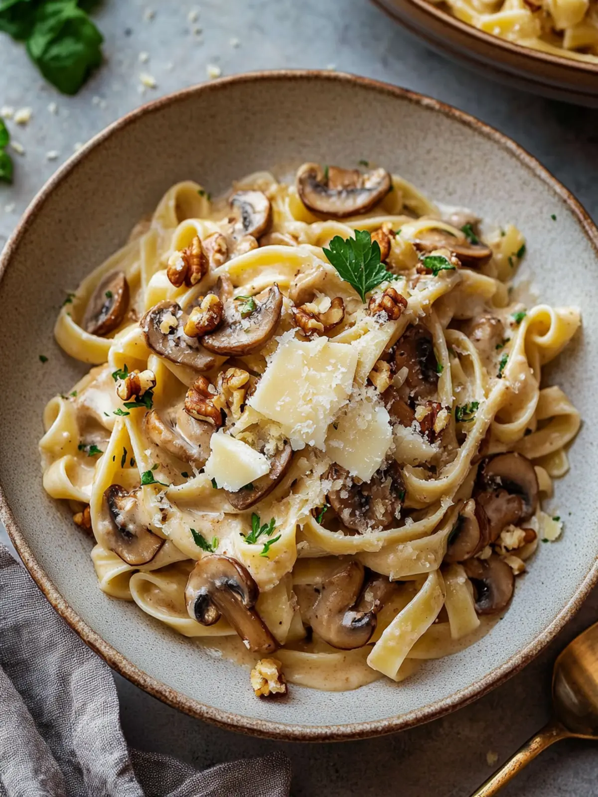 Easy mushroom, soft cheese & walnut pasta