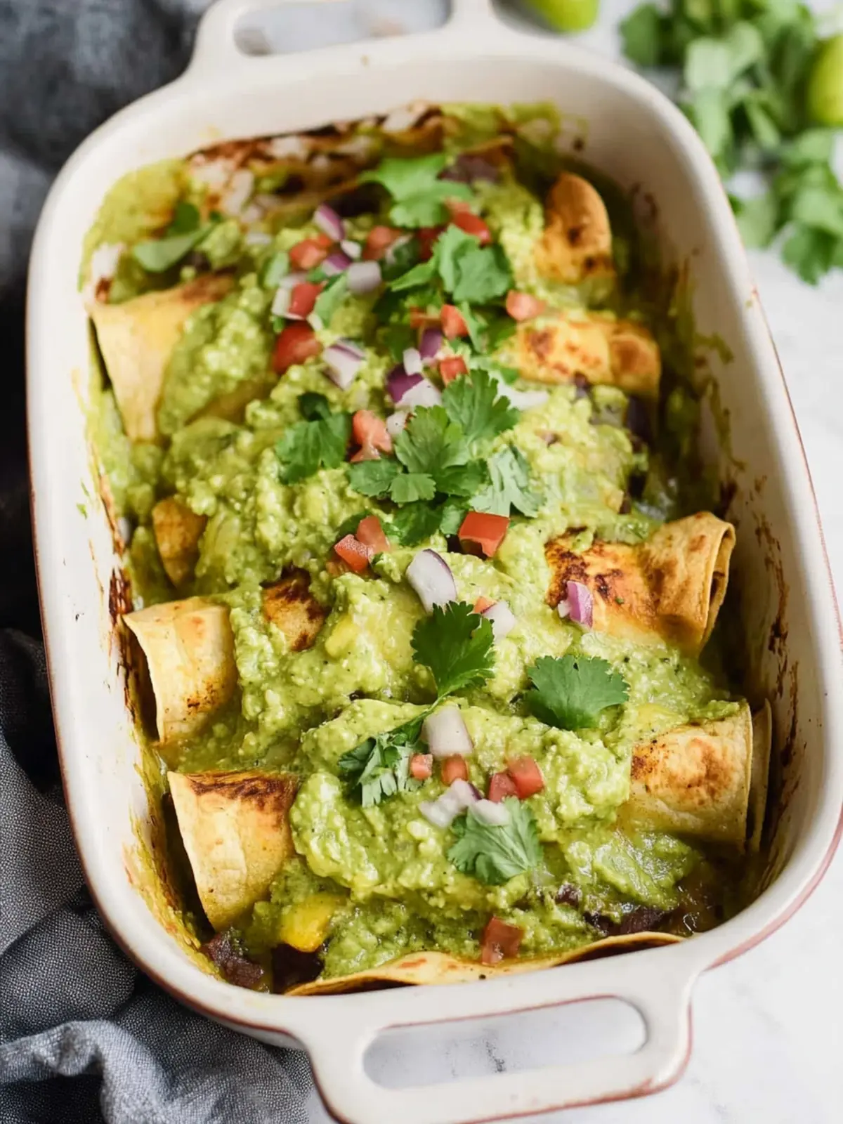 Whole30 Enchiladas with Poblano-Pork Stuffing & Creamy-Avocado Sauce