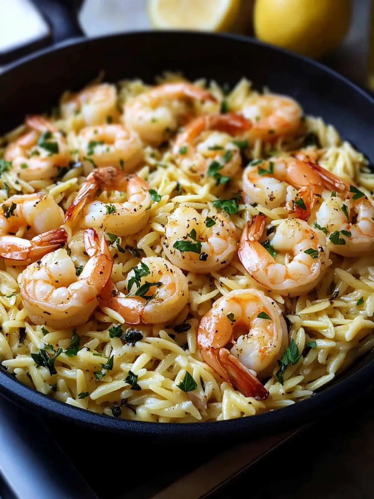 30-Min Lemon Garlic Shrimp Orzo