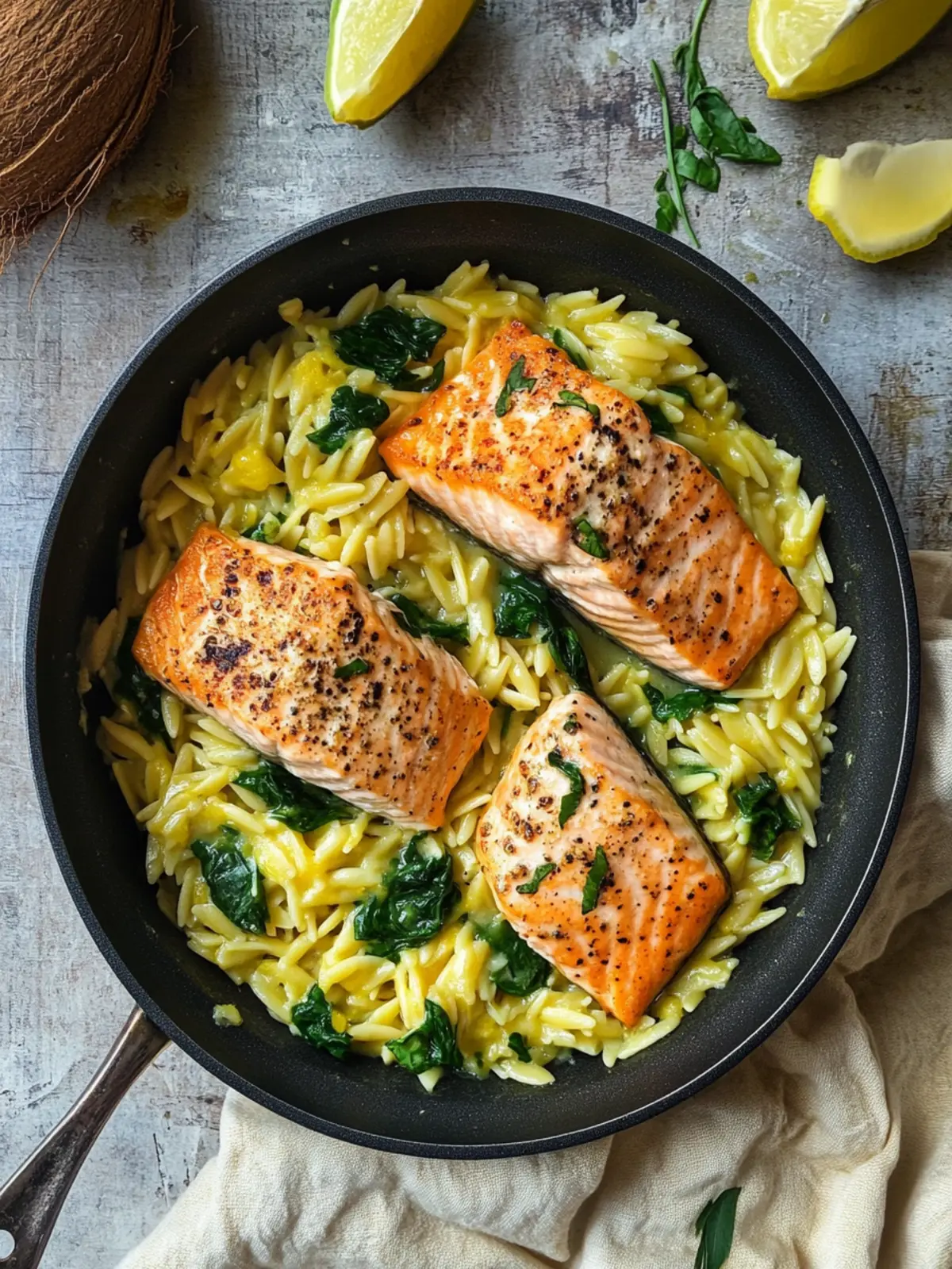 One-Pan Creamy Coconut Orzo and Salmon