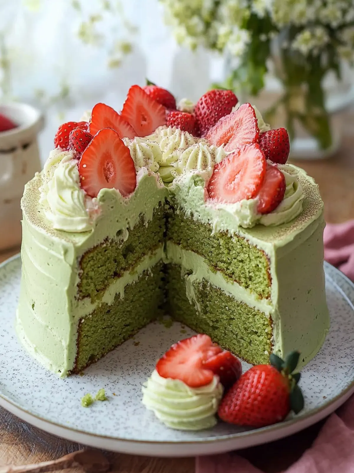 Strawberry Matcha Cake with Matcha Whipped Cream