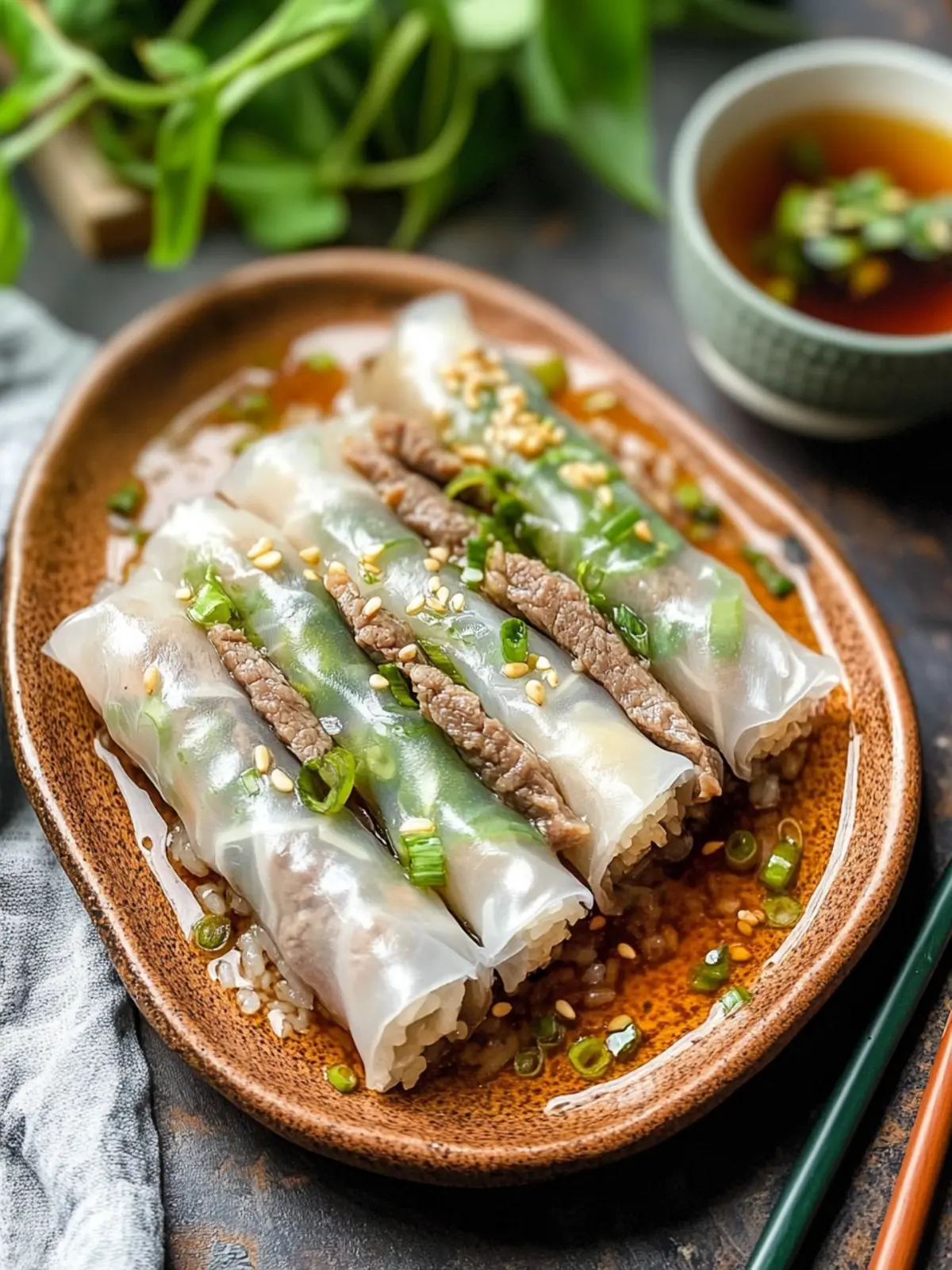 steamed rice rolls with beef