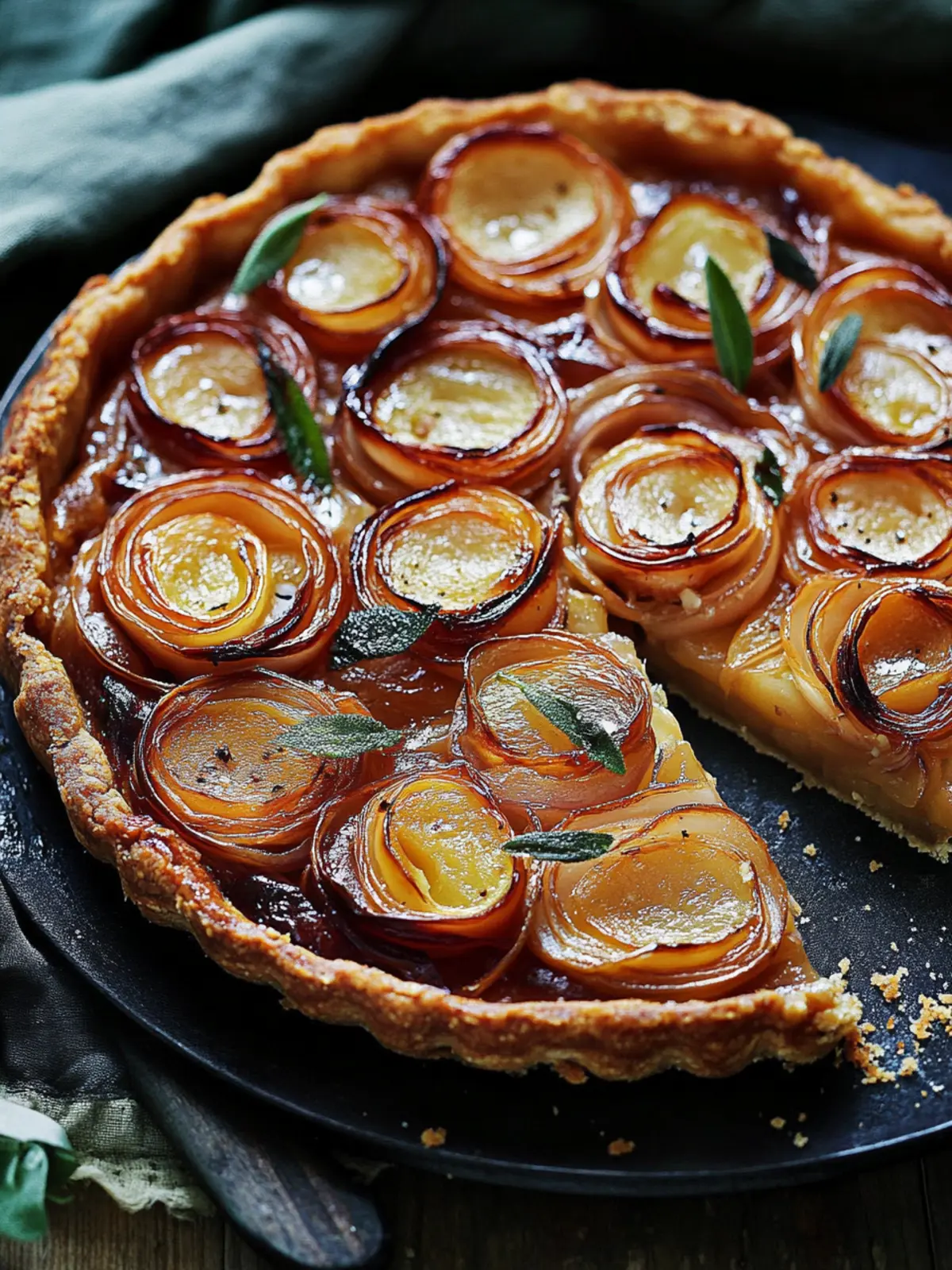 Sticky shallot tart