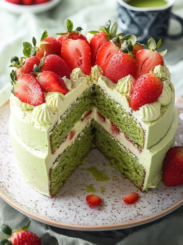 Strawberry Matcha Cake with Matcha Whipped Cream