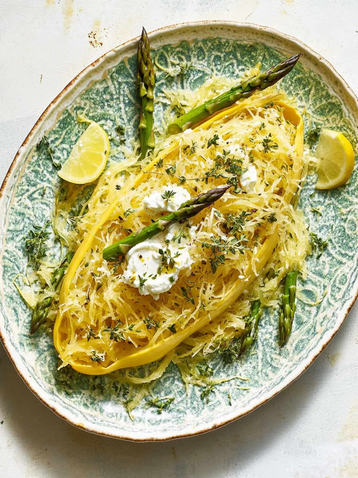 Spaghetti Squash with Asparagus, Ricotta, Lemon, and Thyme