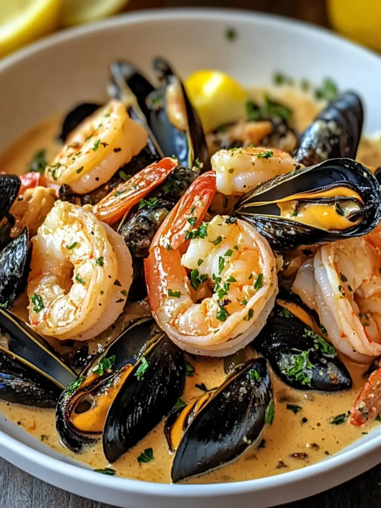 Shrimp and Mussels in Creamy Garlic Sauce