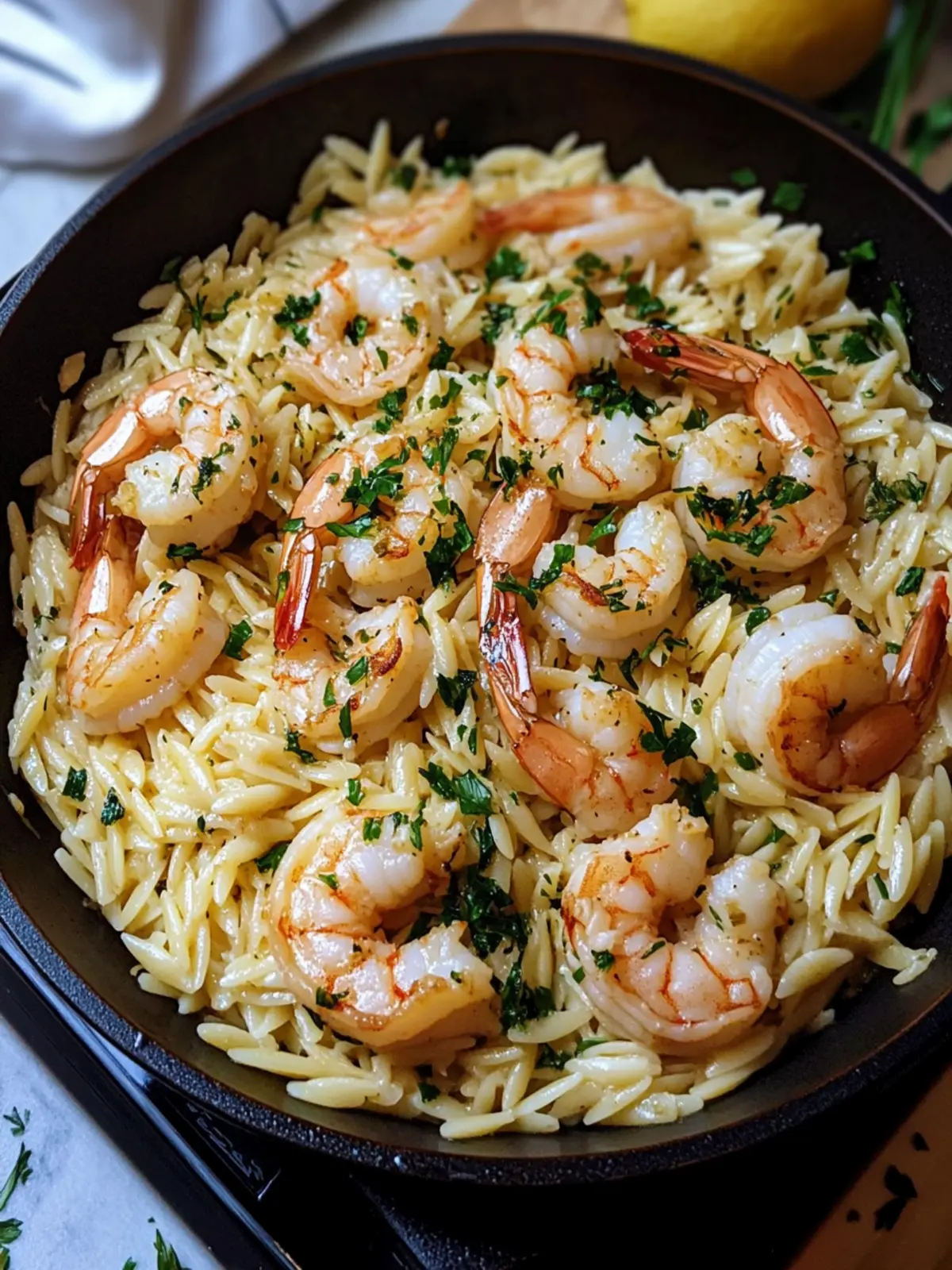 30-Min Lemon Garlic Shrimp Orzo