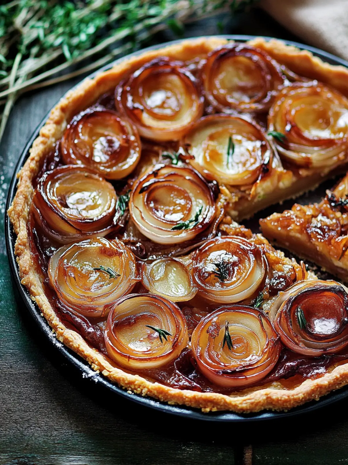 Sticky shallot tart