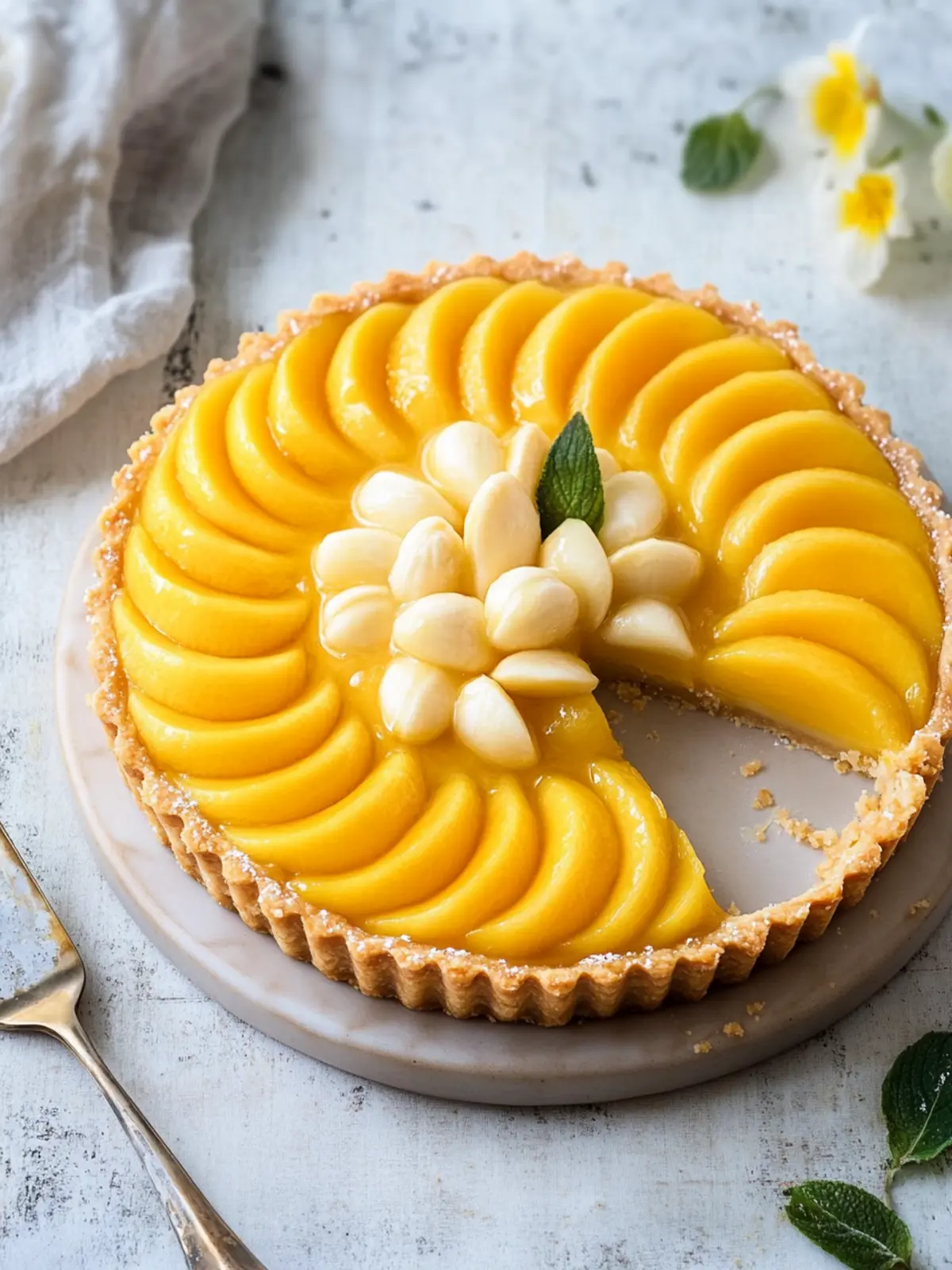 mango and macadamia tart is sunshine in dessert