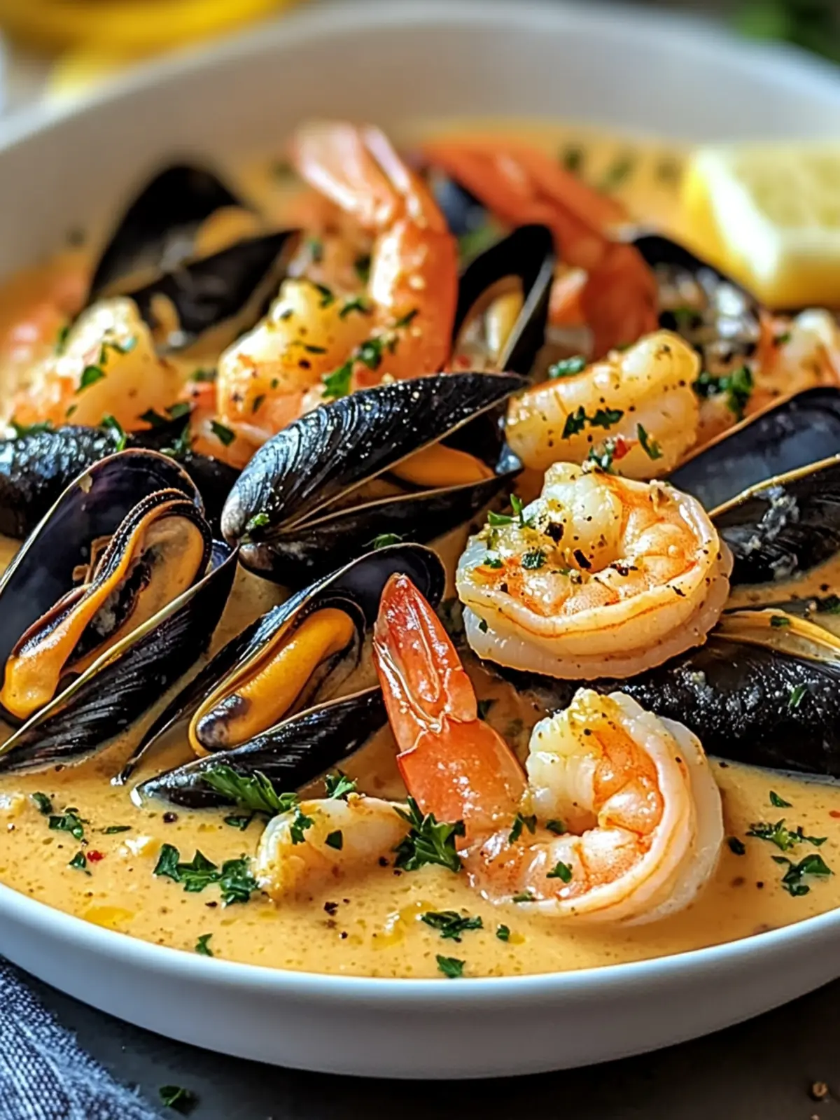 Shrimp and Mussels in Creamy Garlic Sauce