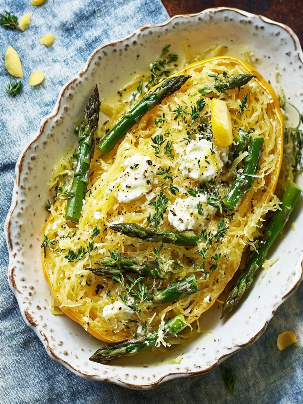 Spaghetti Squash with Asparagus, Ricotta, Lemon, and Thyme