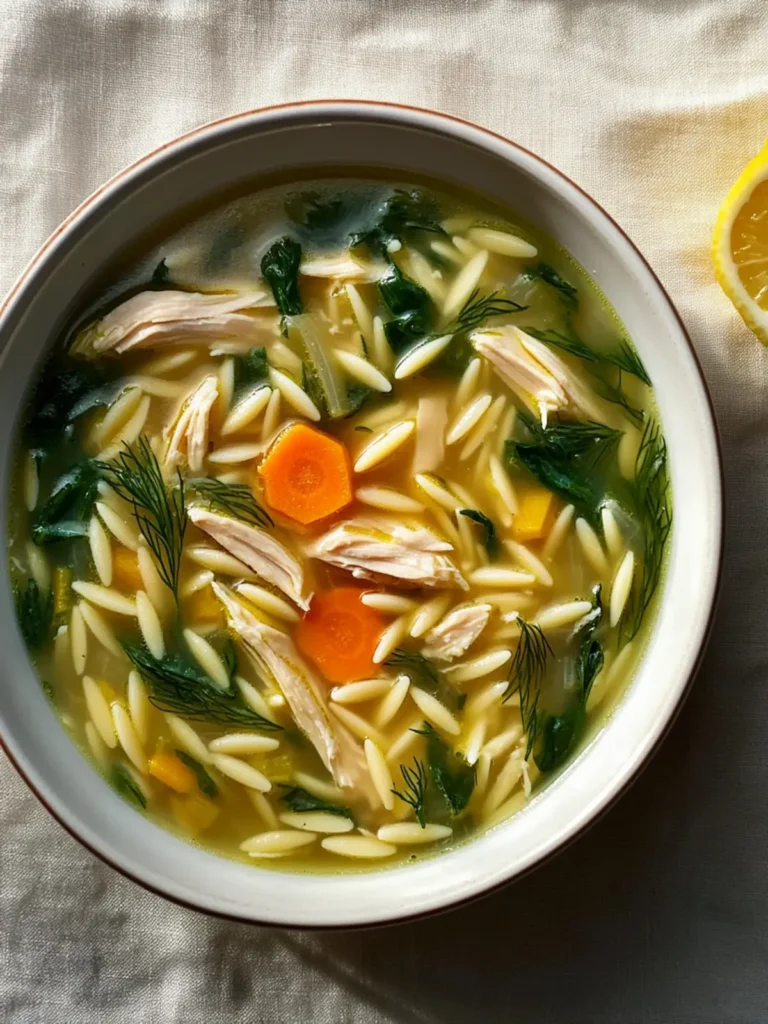 Lemony Chicken, Orzo & Spinach Soup with Dill