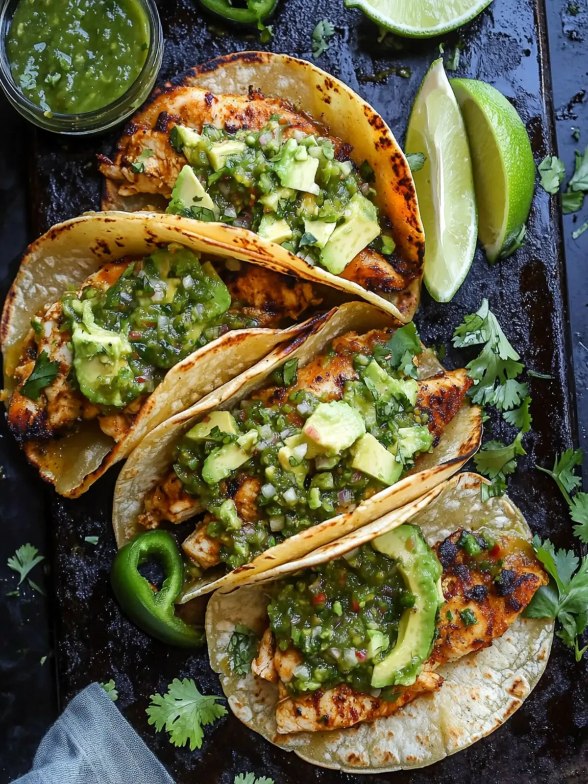 Crispy Poblano Chicken Tacos with Avocado-Jalapeño Salsa