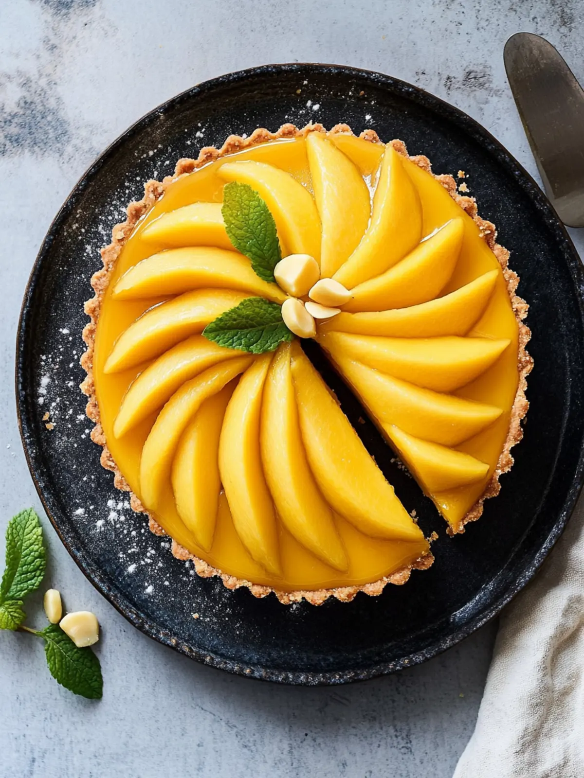 mango and macadamia tart is sunshine in dessert