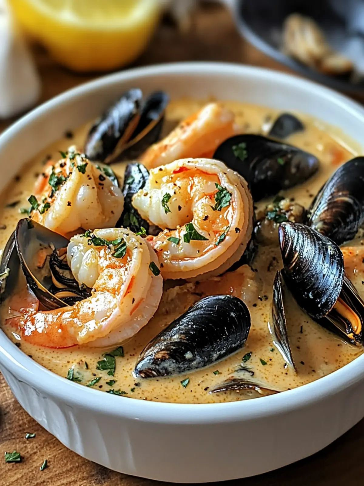 Shrimp and Mussels in Creamy Garlic Sauce