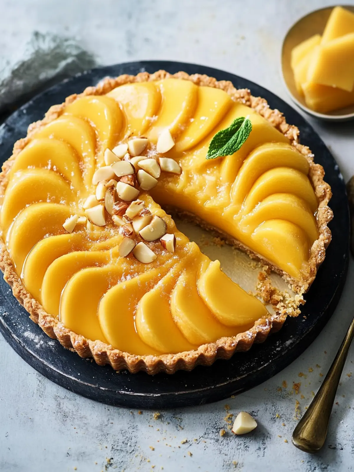 mango and macadamia tart is sunshine in dessert