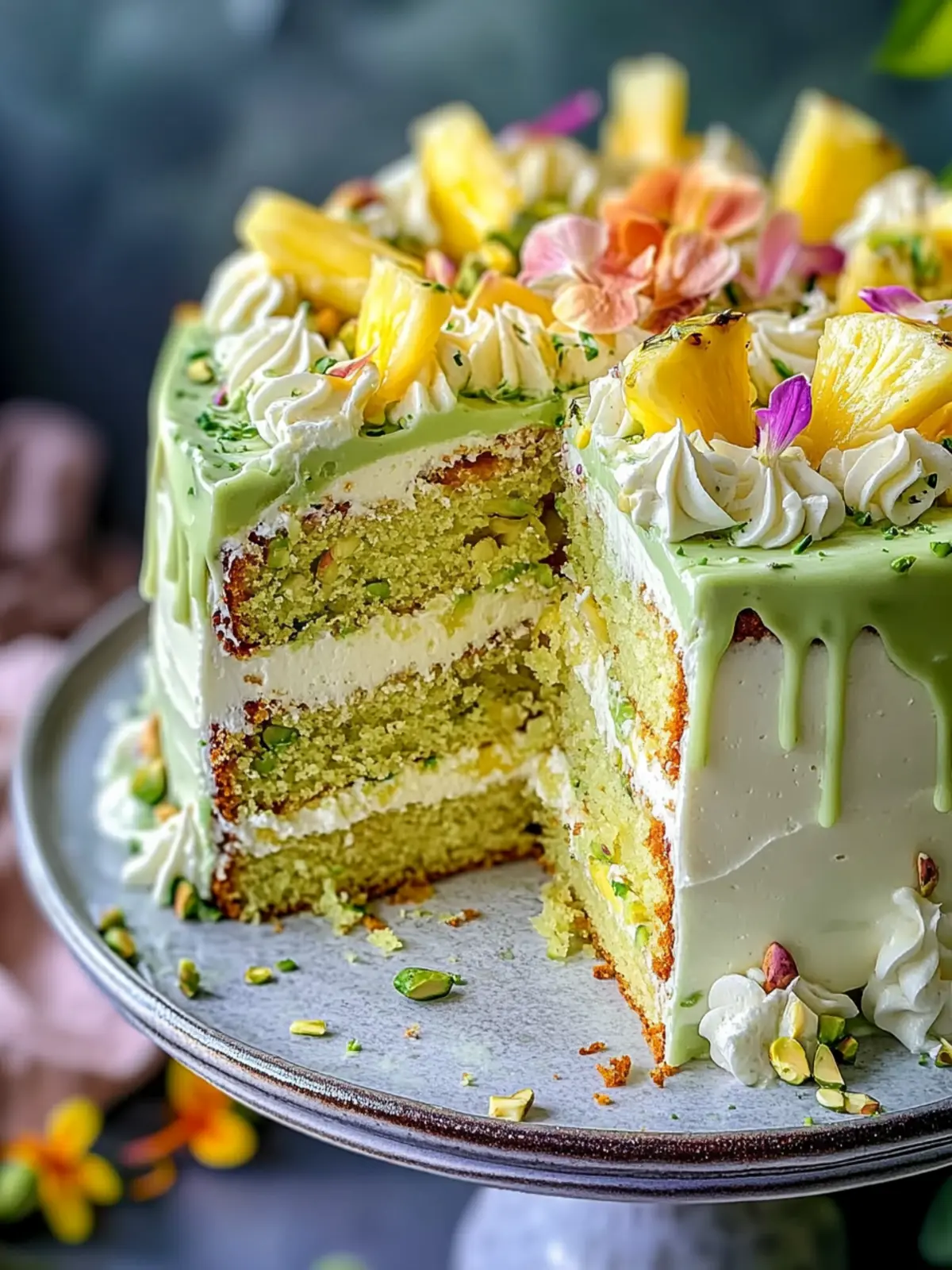 Tropical Pistachio Pineapple Cake
