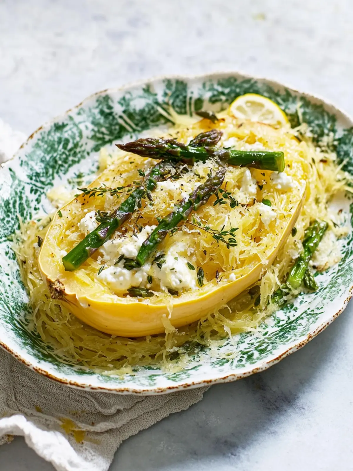 Spaghetti Squash with Asparagus, Ricotta, Lemon, and Thyme