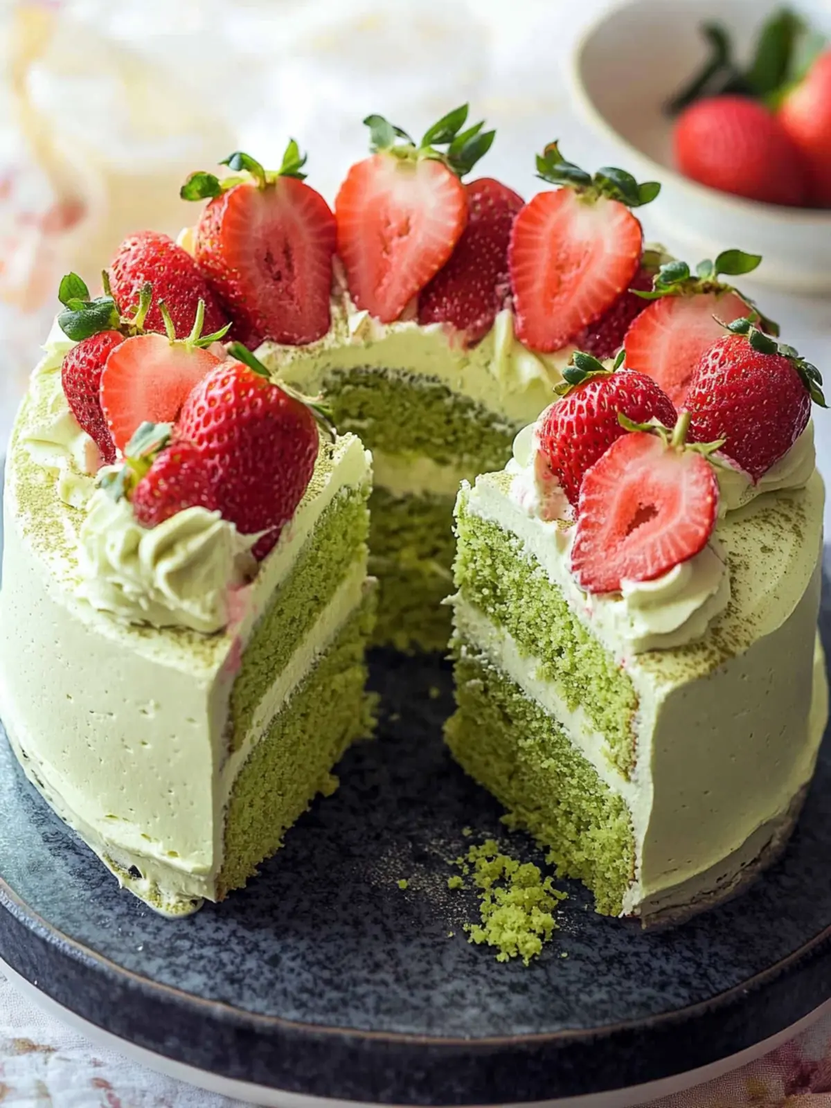 Strawberry Matcha Cake with Matcha Whipped Cream