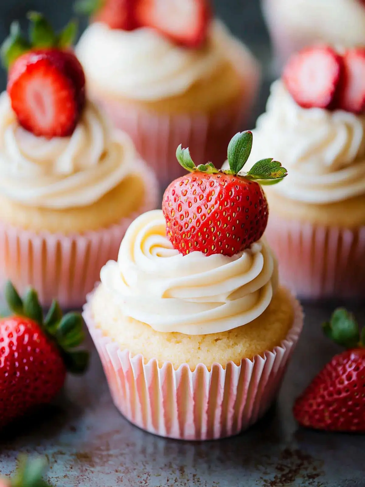 White Chocolate Strawberry Cupcakes
