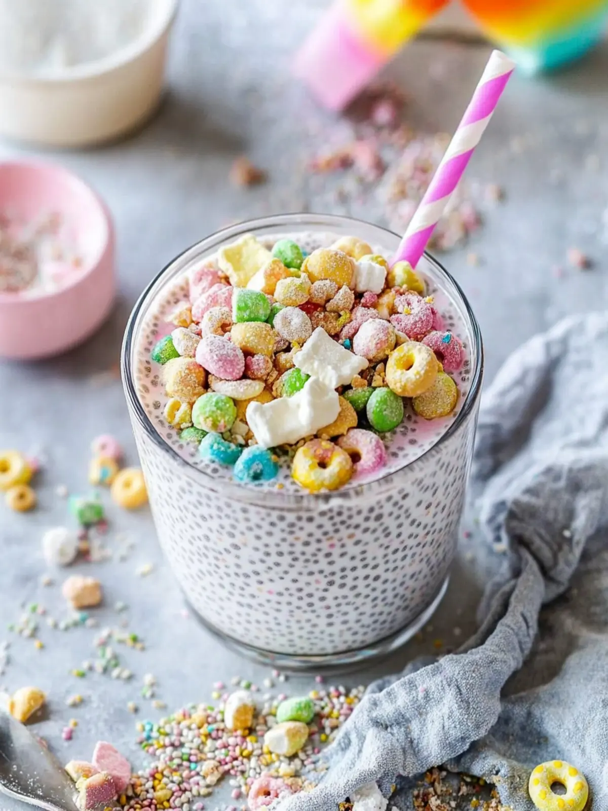 Cereal Milk Chia Pudding with Lucky Charms Crumbs
