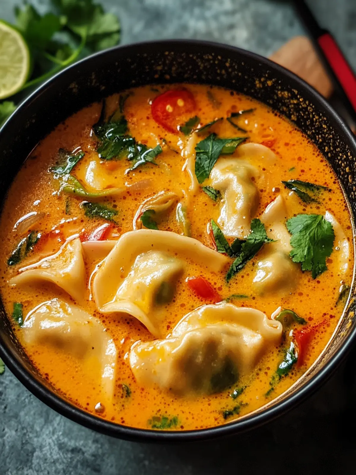 Red Curry Pot Sticker Soup