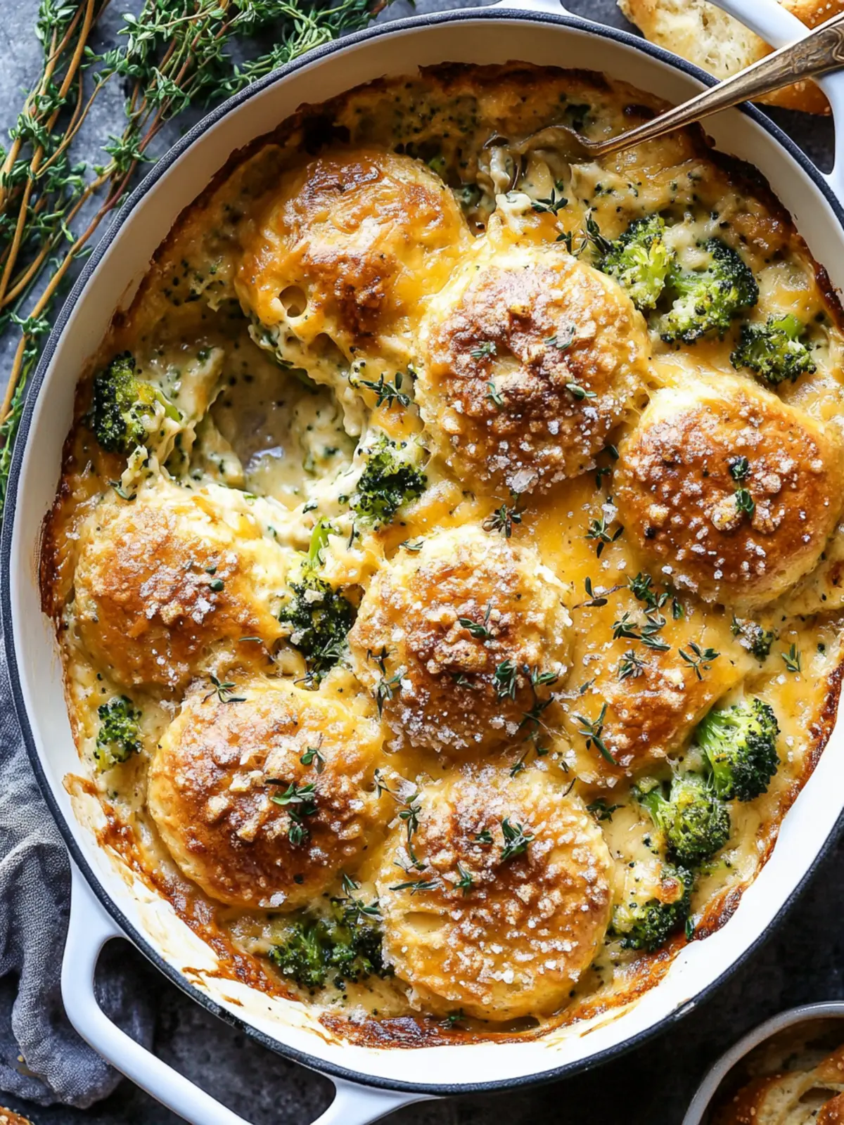 Creamy Broccoli Cheddar Casserole with Garlic Butter Pretzels
