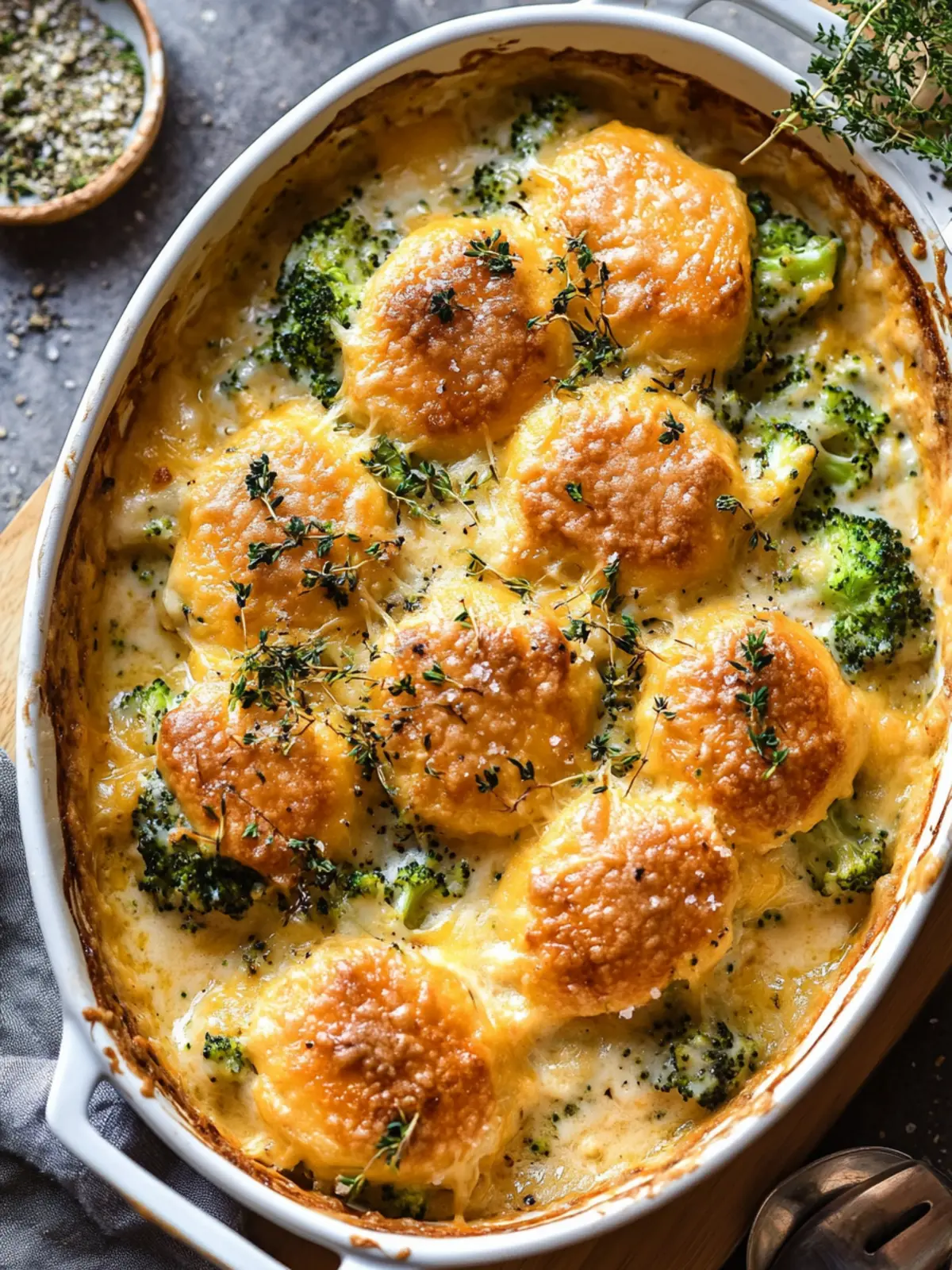 Creamy Broccoli Cheddar Casserole with Garlic Butter Pretzels