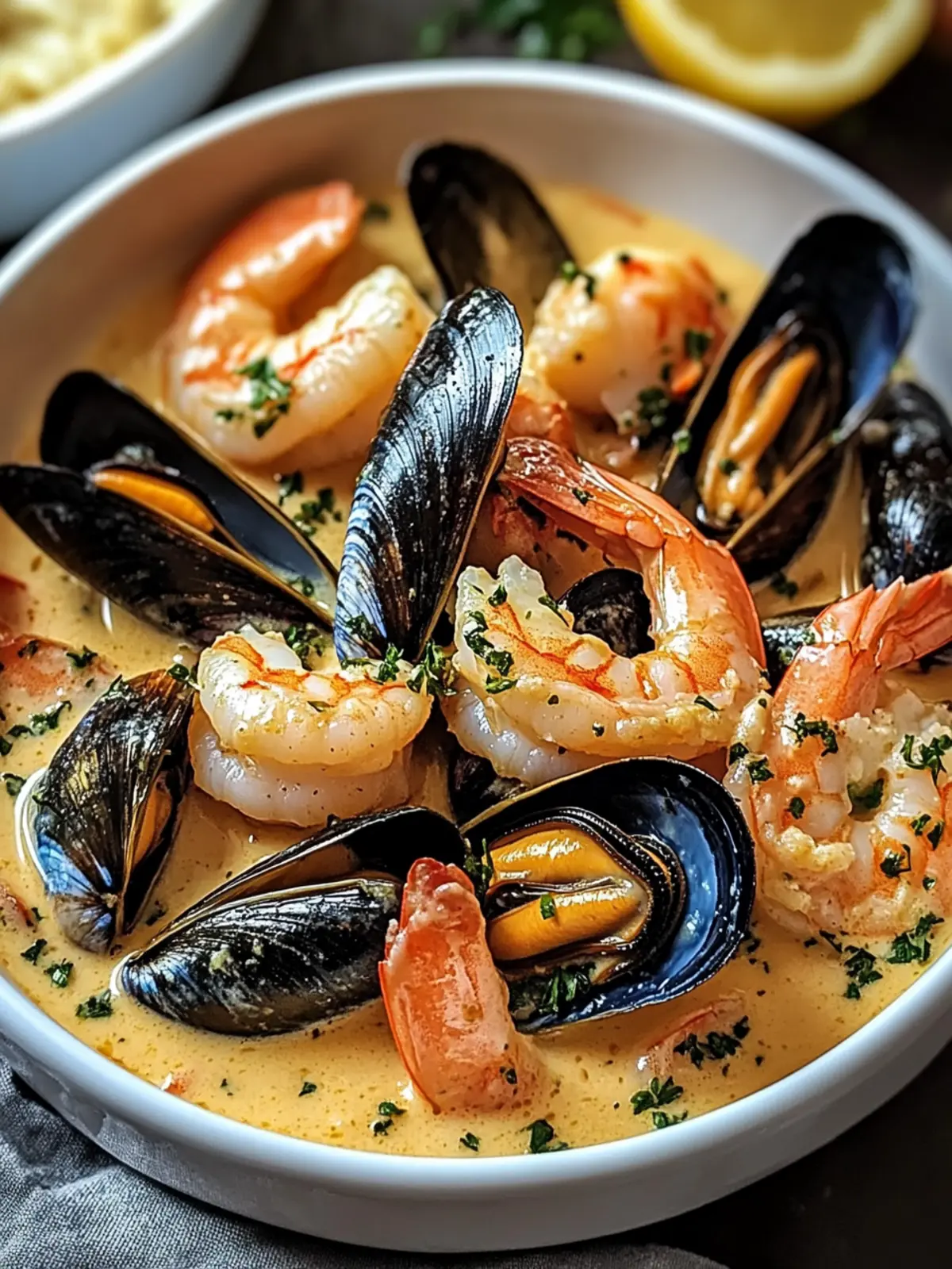 Shrimp and Mussels in Creamy Garlic Sauce
