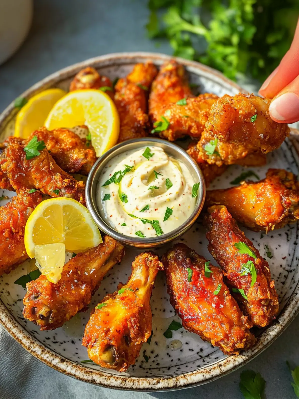 Crispy Oven-Baked Chicken Wings with Lemon Garlic Aioli