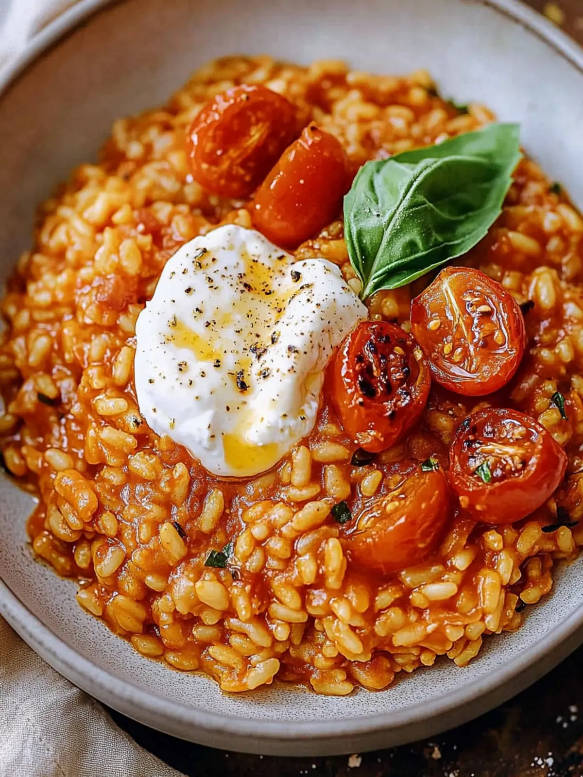 Spicy Roasted Tomato and Burrata Risotto