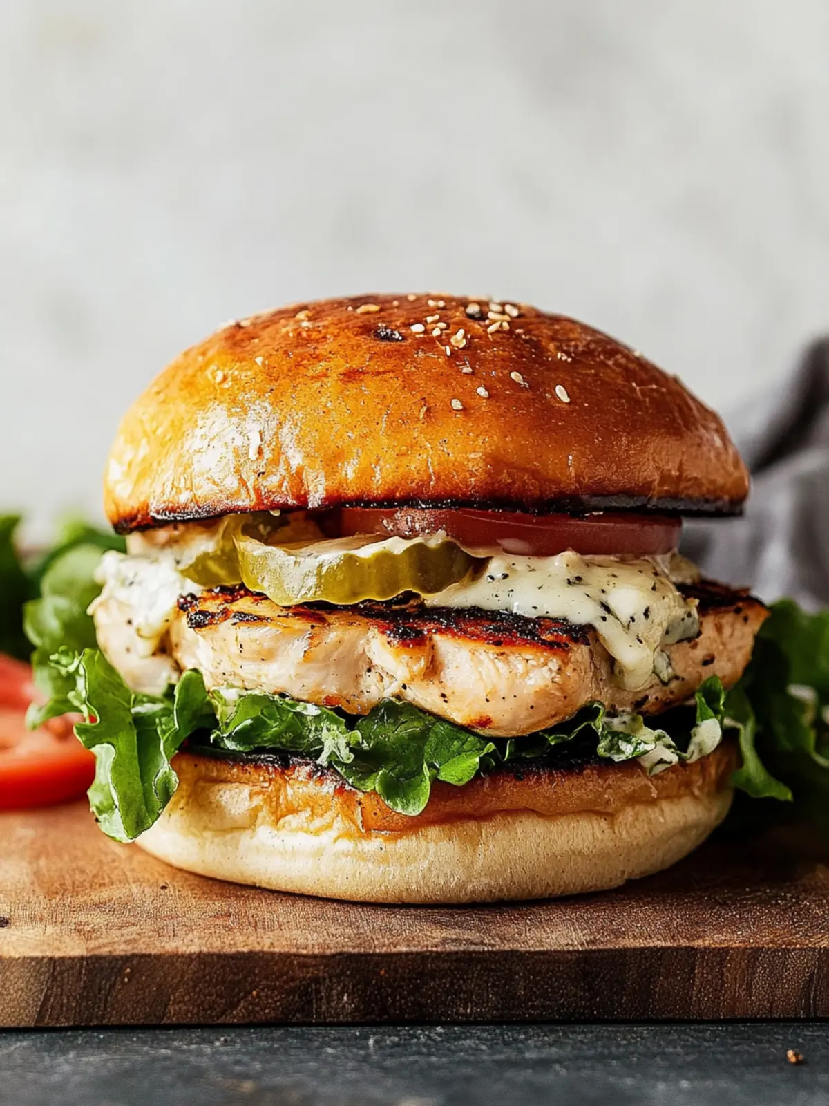 Super-Juicy Grilled Chicken Caesar Burger