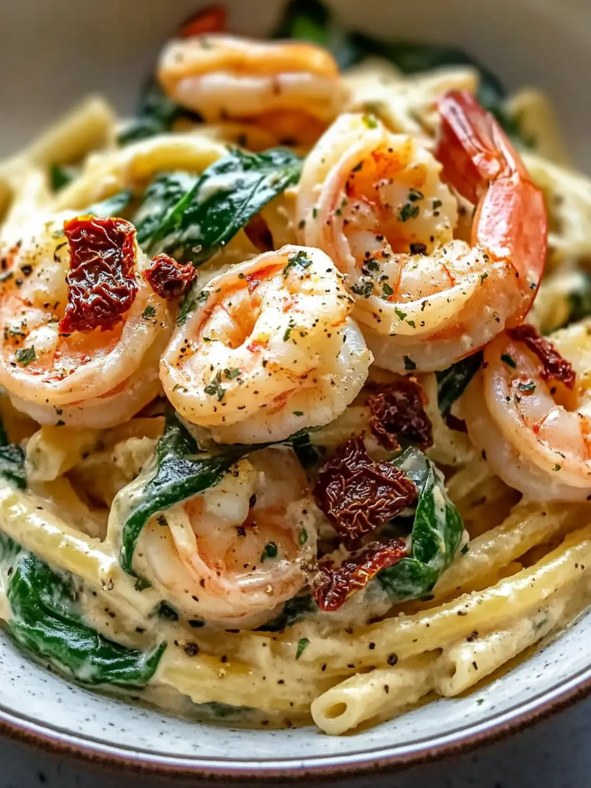Creamy Sun-Dried Tomato Shrimp with Spinach Pasta